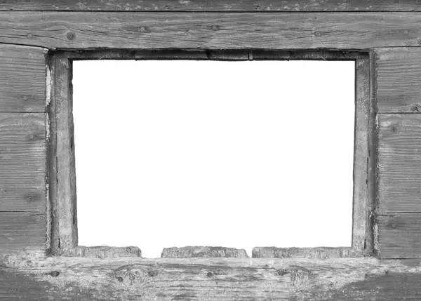 Fensterrahmen Altem Verwitterten Holzschuppen Isoliert Auf Weiß Fügen Sie Ihre Stockbild