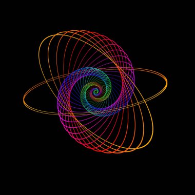 Spektrum ışık dönen elips siyah arkaplan üzerinde bir spiral oluşturur.