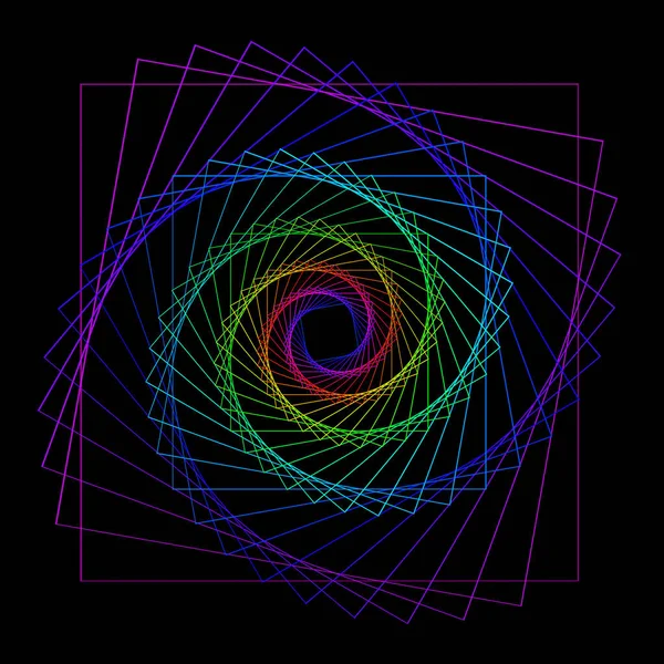 ブラックバックにスパイラルを形成するスペクトルライト回転正方形 ストック画像