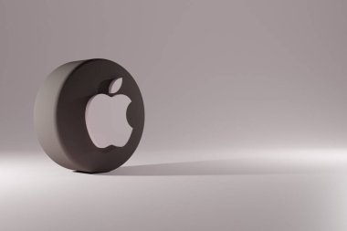 Apple icon isolated. 3D Illustration. Apple 3D Rendering Close up. Apple brand logo. Apple Logo Minimal Simple Design Template. Copy Space 3D.