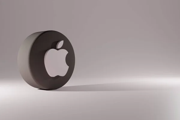 Apple icon isolated. 3D Illustration. Apple 3D Rendering Close up. Apple brand logo. Apple Logo Minimal Simple Design Template. Copy Space 3D.