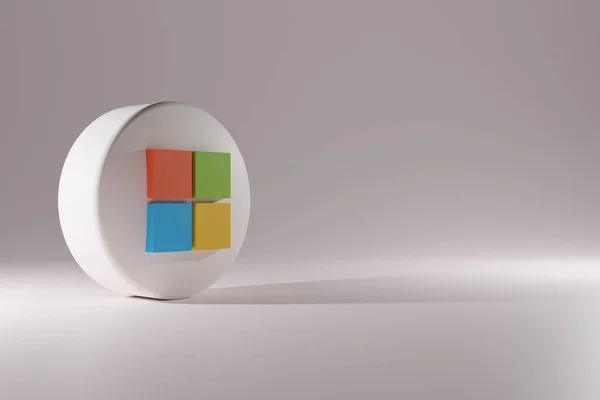 Microsoft windows icon isolated. 3D Illustration. Microsoft 3D Rendering Close up. Microsoft brand logo. Microsoft Logo Minimal Simple Design Template. Copy Space 3D.