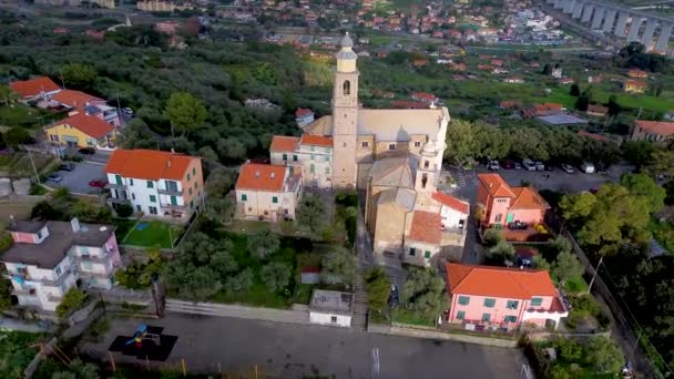 Poggi Ein Dorf Ligurischen Hinterland Ist Auf Diesem Drohnenfoto Über — Stockvideo