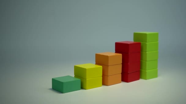 Groeiende Financiële Histogram Van Vijf Multi Gekleurde Kolommen Een Witte — Stockvideo