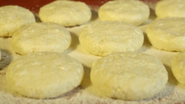 Cottage Cheese Pancakes Raw Cooking Surface Flour Close — Videoclip de stoc