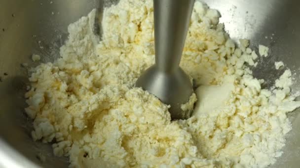 Cook Interrupts Mass Homemade Cottage Cheese Chicken Egg Sugar Flour — Stock video