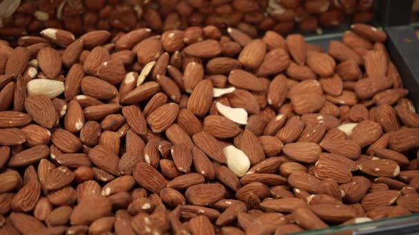 Raw Unpeeled Almond Kernels Store Counter Concept Healthy Proper Nutrition — Stockvideo