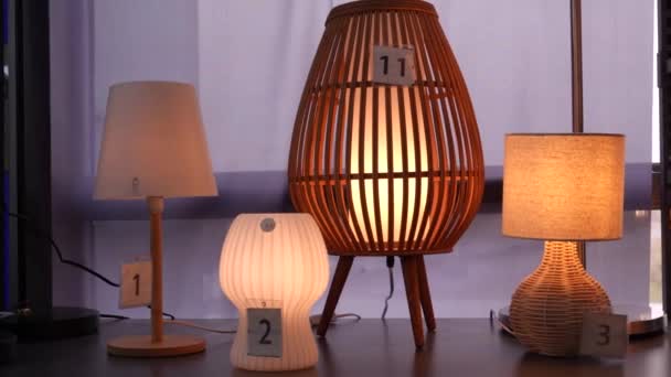 Glowing Table Lamps Floor Lamps Shop Window Sale Design Interior — Wideo stockowe