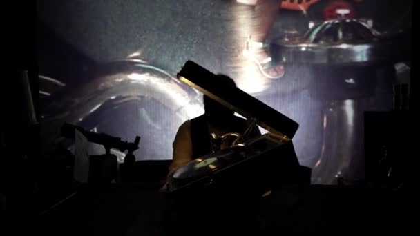 Gramofon Mecanic Epocă Joacă Record Vinil Amurg Masă Transformă Gramofon — Videoclip de stoc