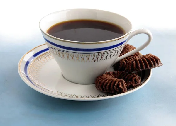 Különböző Ízletes Sütemények Csésze Forró Kávé — Stock Fotó