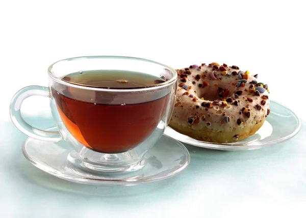 Lekker Ijs Gebak Donuts Als Dessert Met Koffie Van Thee — Stockfoto