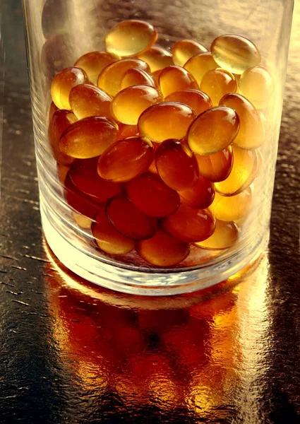 Yellow Transparent Capsules Medicine Health — Stock Photo, Image