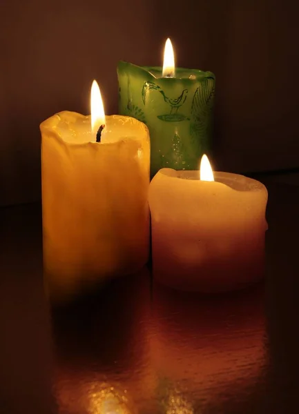 Burning Colorful Various Candles Evening — Stock Photo, Image