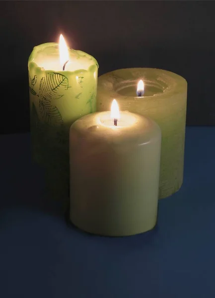 Burning Colorful Various Candles Evening — Stock Photo, Image