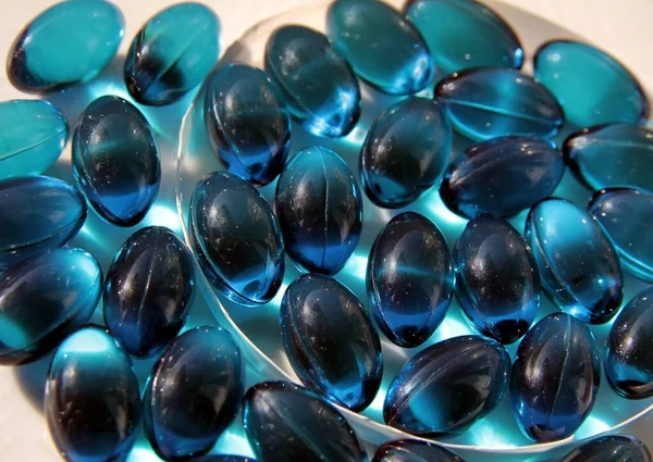 Blue Transparent Capsuls Medicine Illness — Stock Photo, Image