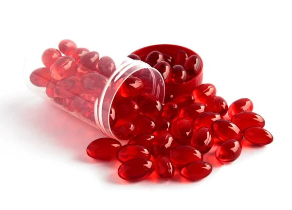 Rote Transparente Kapseln Als Medizin Für Das Gesundheitswesen — Stockfoto
