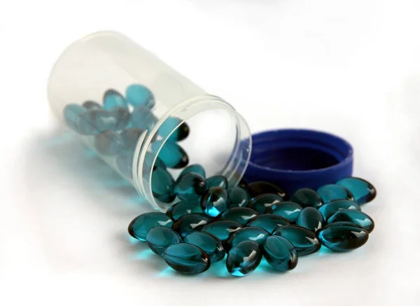 Blå Transparent Kapslar Som Medicin Mot Sjukdom — Stockfoto