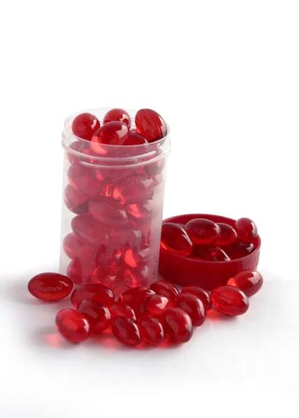 Červené Průhledné Tobolky Jako Lék Pro Zdravotní Péči — Stock fotografie