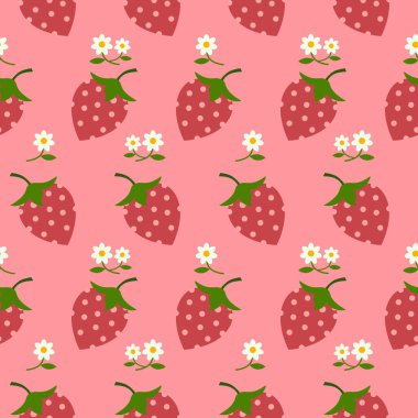 Kusursuz Çilek Deseni, Tekstil Kumaşı Çizimi veya Kağıt Karta Yazdırma.