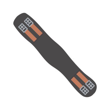 Deri İngiliz Eyer Kalınlığı. Binicilik taktiği. At sporları. At ahırları ekipmanı. Beyaz arkaplanda izole edilmiş vektör renkli düz el çizimi.