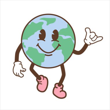 Mutsuz Dünya Gezegeni karakter maskotlu klasik motivasyon posteri ya da kart tasarımı şablonu. Küresel ısınma Çevresel çevreci yeşil yaşam izi kavramı. Vektör düz resimleme.