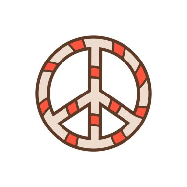 Noel şekeri. Xmas hippi barış işareti çubuğun üzerinde lolipop. Tatlı sert karamel. Şekerli lolipop. Beyaz arka planda izole edilmiş parlak tatlının düz vektör çizimi.