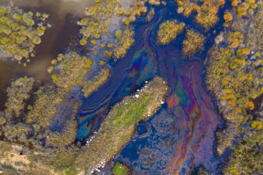 Abstract aerial landscape of an old lake with reflections
