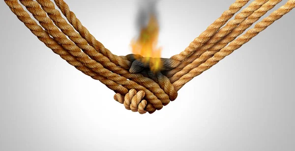 Agreement Failure Business Deal Fail Concept Two Hands Made Rope — Stock Photo, Image