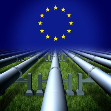 Europe energy crisis as EU gas and oil supply problems due to war and conflict with a Pipeline  and gas pipes transporting fuel to the European Union with 3D illustration elements. clipart
