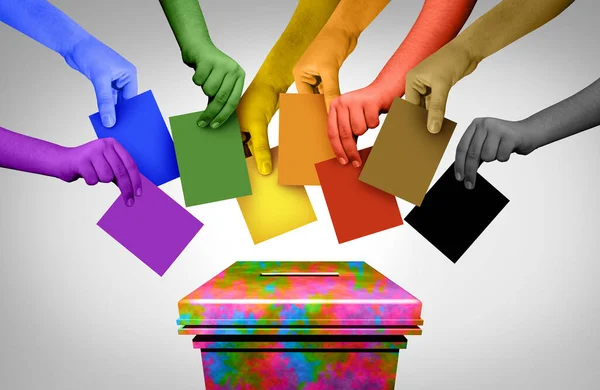 Voto Inclusivo Voto Comunitario Con Concepto Diversidad Diversas Manos Emitiendo — Foto de Stock