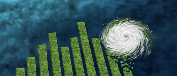 金融风暴的概念 即动荡的经济阶段和衰退或经济萧条 具有破坏性的飓风或龙卷风旋涡破坏岛屿 形成了三维的财务图表 — 图库照片