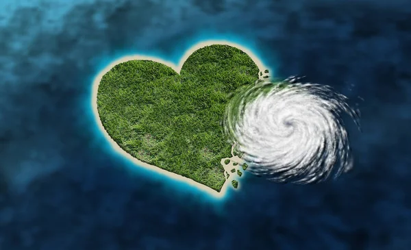 感情问题和爱情危机的概念 如多事的婚姻或约会的挑战或性和亲密关系问题 或人类心脏病和冠心病 如遭受飓风袭击的岛屿 三维图解风格 — 图库照片