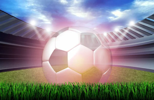 将足球场或运动场上的足球作为竞技场的小组赛或欧洲及国际足球比赛的3D演示 — 图库照片