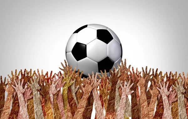 全球足球和多样化的国际足球庆祝活动 作为一个多元文化的体育社区 作为多元文化的团体联系在一起 庆祝一项具有3D插图元素的体育活动 — 图库照片
