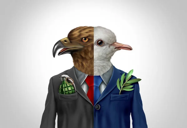 Oorlogsstrijder Pacifist Als Pro Oorlog Oorlog Diplomatiek Symbool Als Hawk — Stockfoto