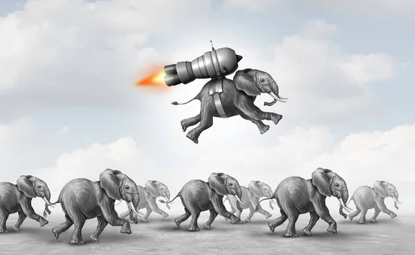 Лидерство Рынке Успех Бизнеса Концепция Процветания Достижения Слон Взлетающий Ракетном — стоковое фото