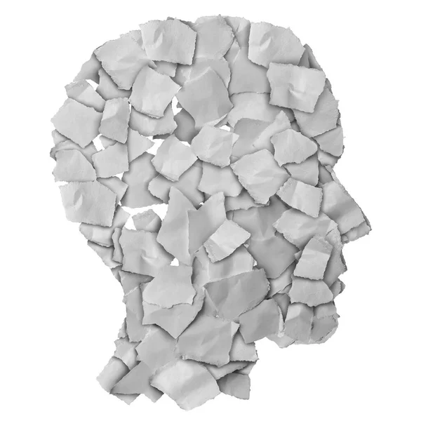 心の健康と教育訓練や心理学の意識と感情のシンボルとして引き裂かれた紙で作られた人間の心の抽象 — ストック写真