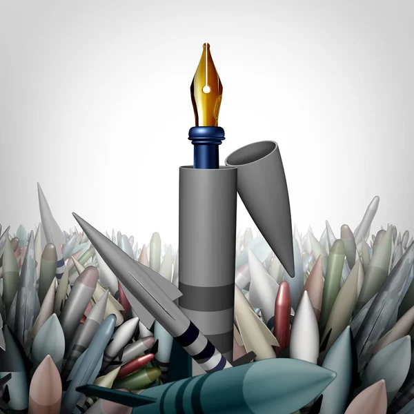 Dyplomacja Nad Konfliktem Wojny Pokoju Bombą Rakietową Długopisem Jako Metaforą — Zdjęcie stockowe