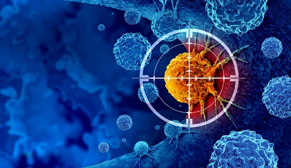 がんの発見とスクリーニングは 発がん性物質による生検または検査による悪性細胞の治療または3Dレンダリングとしての免疫療法のシンボルとしてのがん細胞と遺伝学による検査 — ストック写真