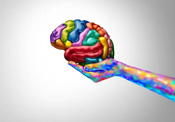 3Dイラストスタイルで脳の健康と不安救済のための精神的な健康と認知療法としての教育と創造性の象徴としての芸術療法と創造的な心 — ストック写真
