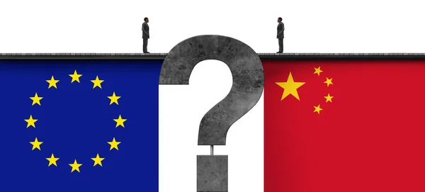 中国欧州連合 の質問とEu貿易と欧州政治紛争の地政学的不確実性欧州と中国が3Dイラスト要素との紛争として2つのグローバルパートナーとして — ストック写真