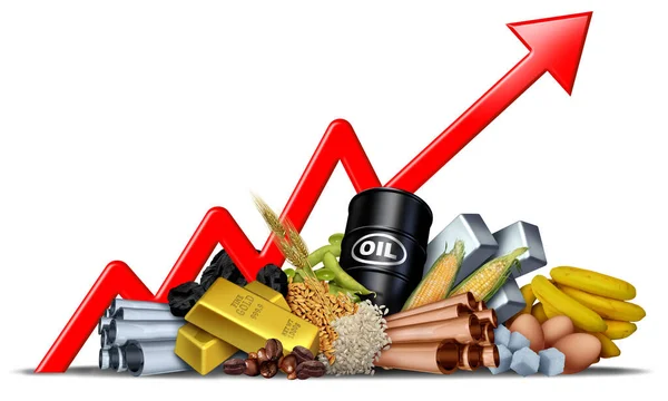 Stijgende Grondstoffenprijzen Hogere Grondstoffenprijzen Stijging Van Economische Goederen Natuurlijke Hulpbronnen — Stockfoto