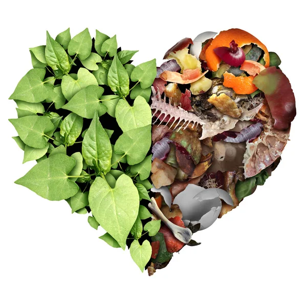 堆肥喜爱和堆肥或堆肥土壤周期 就像堆肥一堆腐烂的厨房垃圾 水果和蔬菜垃圾变成有机肥 种植成心形 — 图库照片