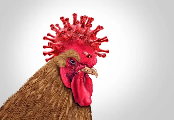 鳥インフルエンザウイルスの流行と鳥インフルエンザの危機は 3Dイラスト要素を持つ農業公共の警告シンボルとして世界的な感染症の発生のための健康上のリスクとして鶏の家畜として感染した鶏のウイルスとして — ストック写真