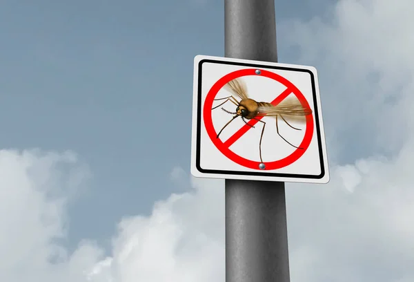 No Mosquitos and mosquito risk of mosquitoes in the outdoors transmitting harmful infections as malaria and zika virus as an insect symbol of disease prevention as risks of camping in a 3D illustration style.