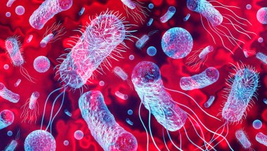 Bacteria outbreak and bacterial infection background as dangerous bacteriology germ strain pandemic as a medical health risk  of pathogens concept with disease cells as a 3D render clipart