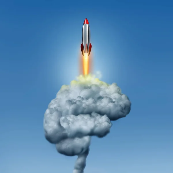 Ambición Determinación Concepto Poder Cerebral Como Cohete Despegando Como Símbolo — Foto de Stock