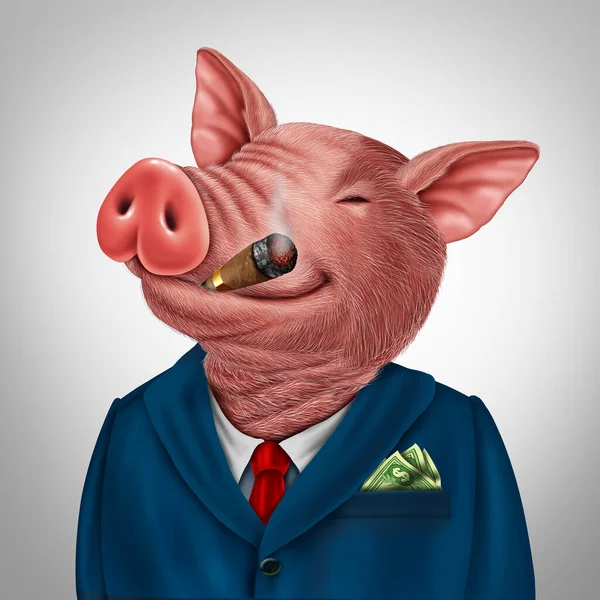 Greedflation Greed Inflation Egofish Pig Character Greedy Business Person Hoarding — Fotografia de Stock