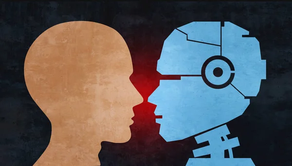 Human Robot Oder Robotic Automation Ersetzen Des Menschen Als Technologie — Stockfoto