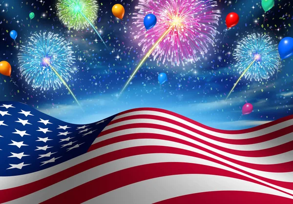 7月4日と独立記念日は アメリカの夏休みを3Dイラストとしてアメリカの夏休みの名誉として自由と愛国心を祝うためのものとしてアメリカの国旗と花火で祝う — ストック写真